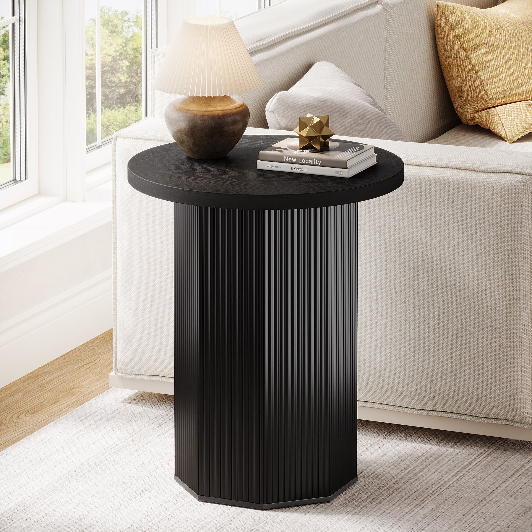 Round End Table, Narrow Side Table Nightstand with Stable Pedestal