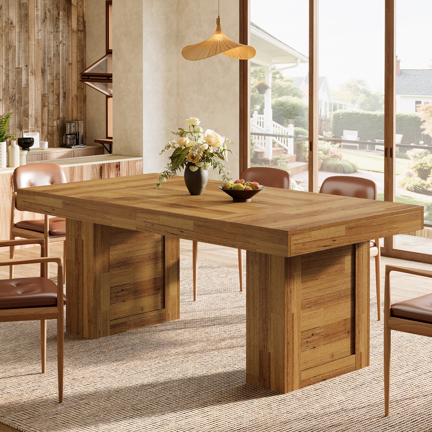 63" Dining Table, Rectangle Farmhouse Kitchen Dinner Table for 6 People