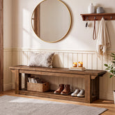 63" Entryway Shoe Storage Bench, Farmhouse Solid Wood 2-Tier, Hallway Bedroom 3