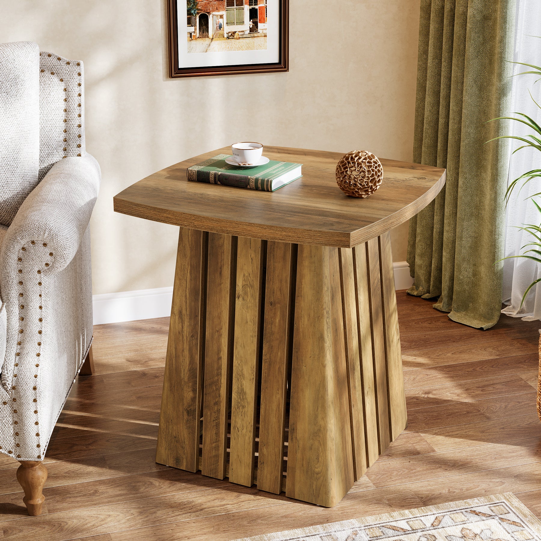 Tribesigns 22.05" Modern Column Base End Table, Stylish Square Table for Living Room