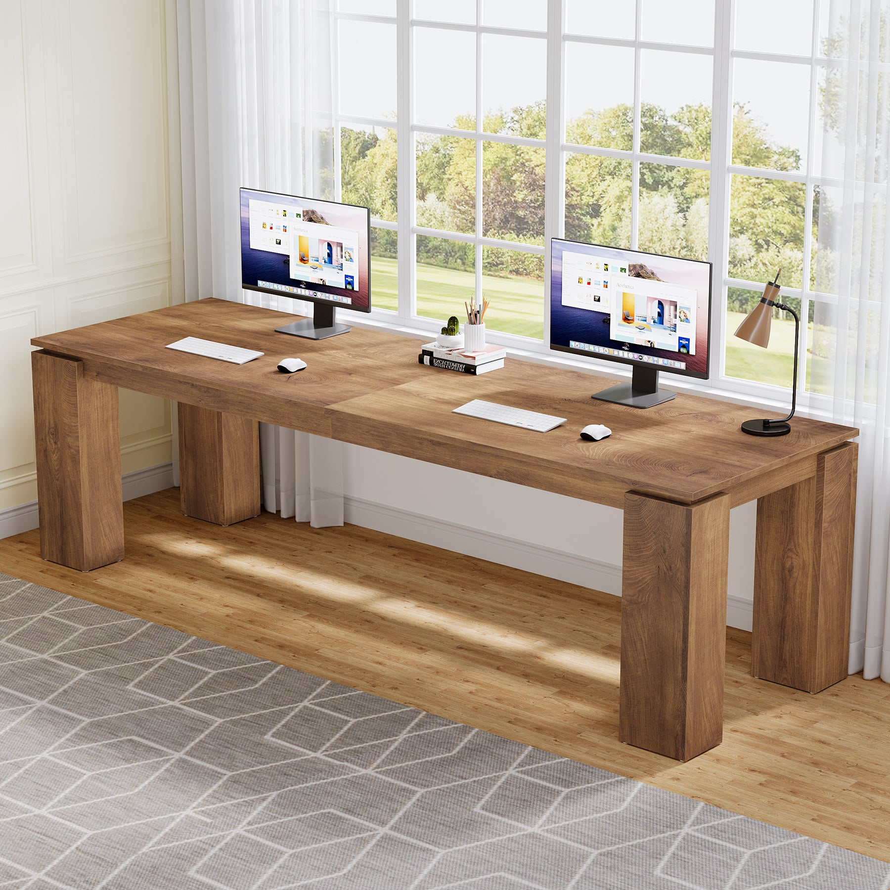86" Two-Person Desk, Rectangle Double Computer Desk for Home Office