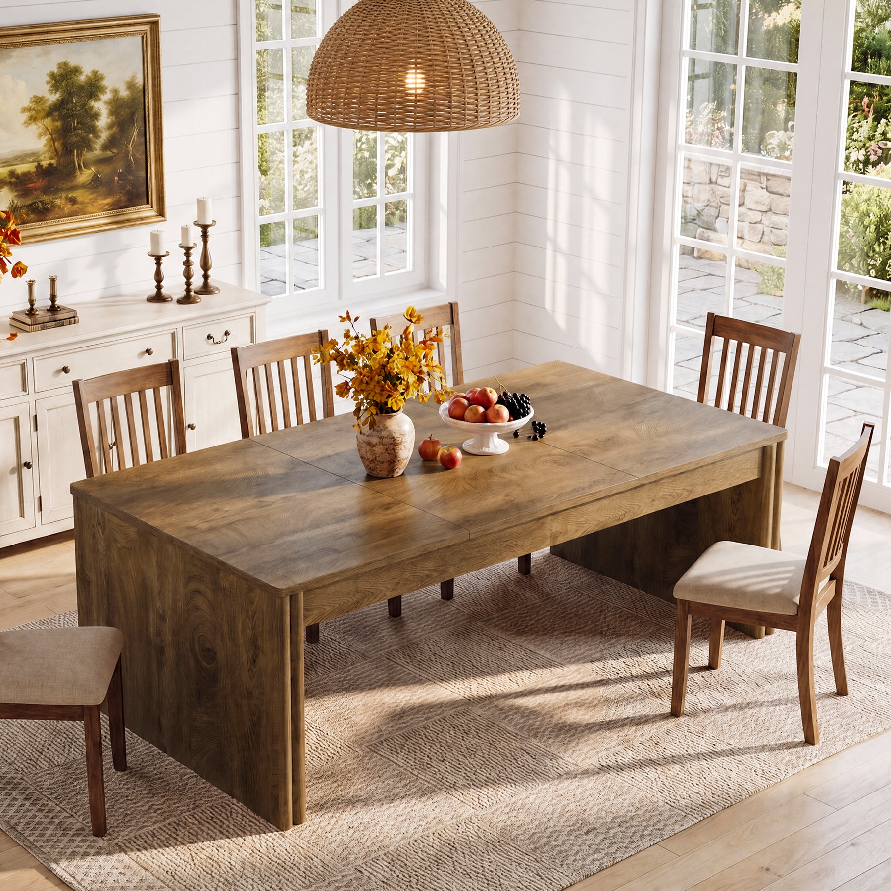 79" Large Dining Table for 6-8, Rectangular Kitchen Table with Double Pedestals for Dining Room