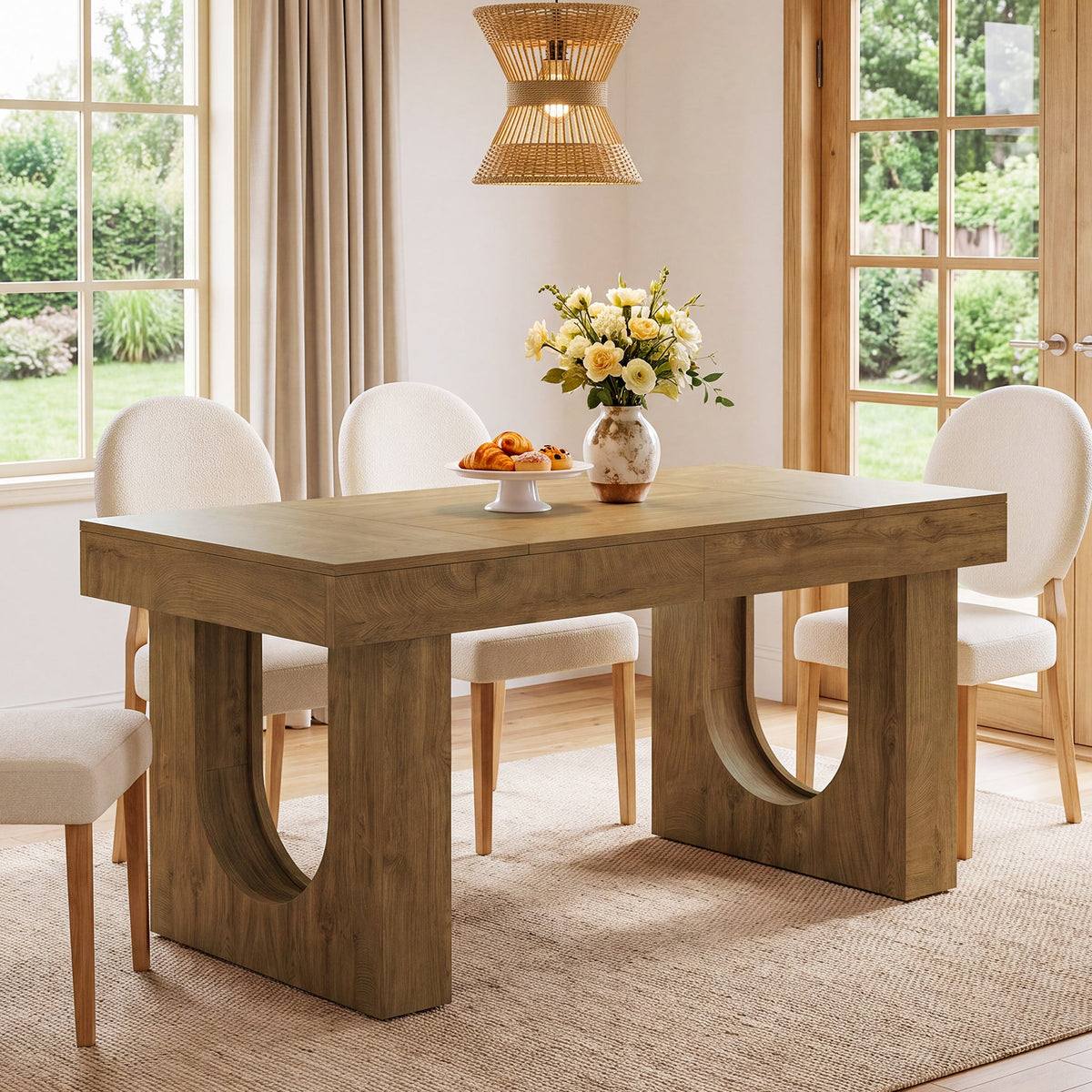 55" Farmhouse Dining Table for 4-6, Rectangular Kitchen Table with U-Shape Legs