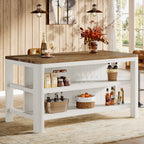 Solid Wood Bar Table, 63" Counter Height Pub Table with Storage Shelves