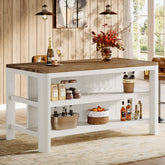 Solid Wood Bar Table, 63" Counter Height Pub Table with Storage Shelves 3