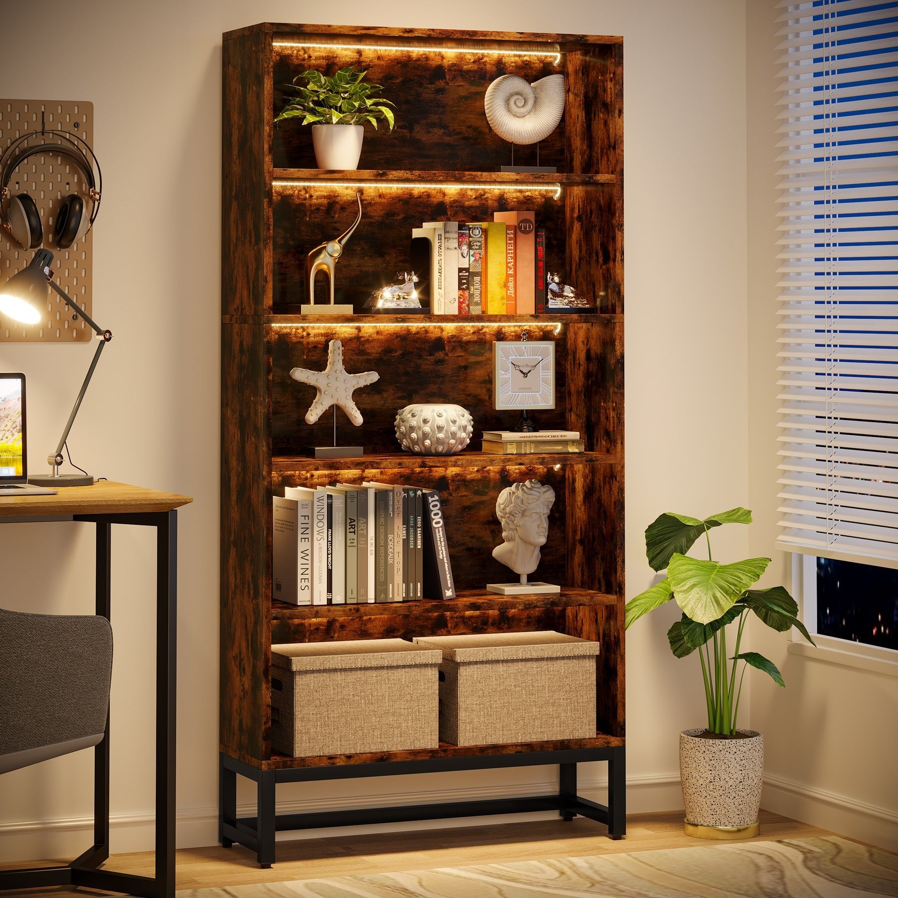 Tall 5-Tier Bookshelf 70.8" Tall Large Bookcase