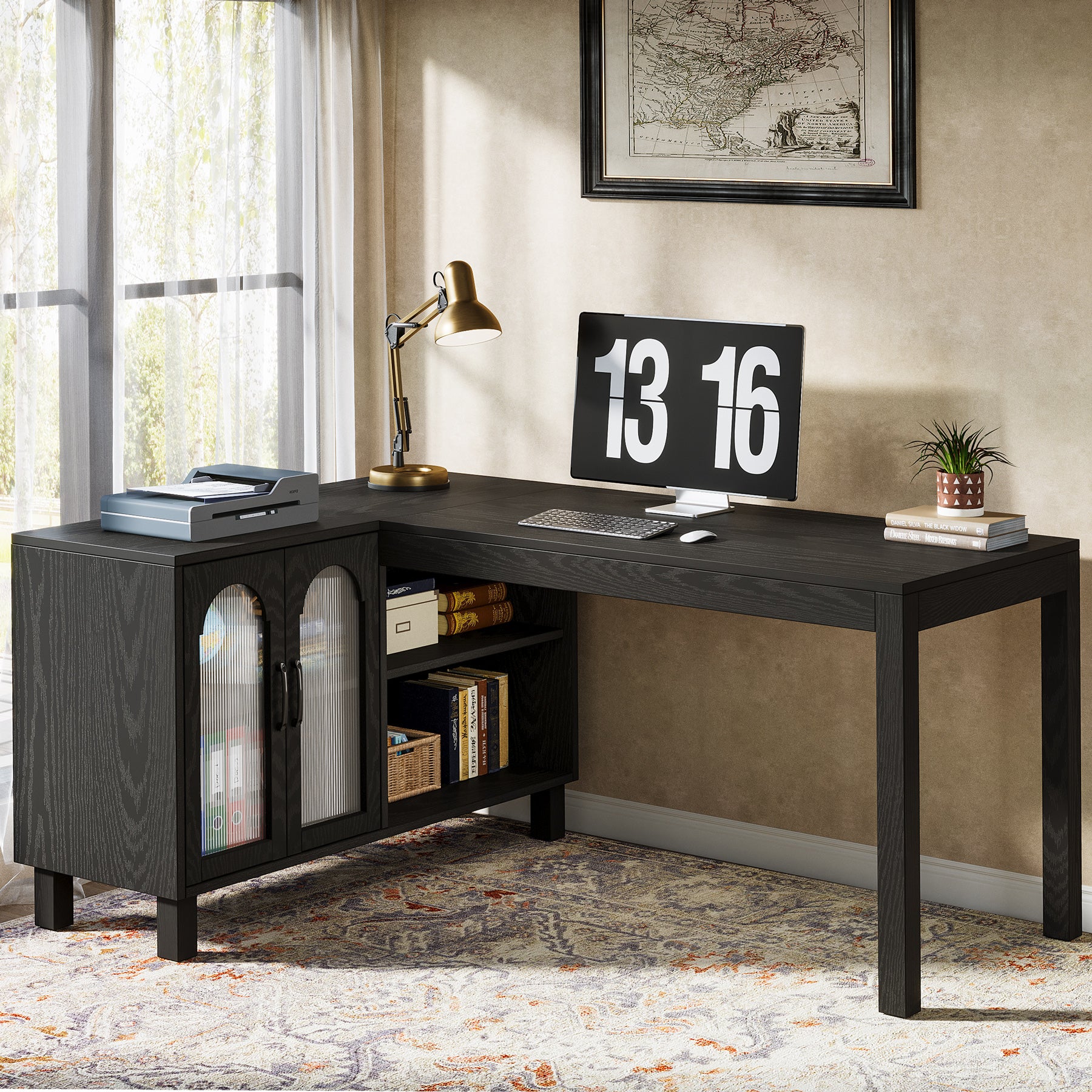 59" L-Shaped Executive Desk, Computer Desk Home Office Desk With Storage Cabinet