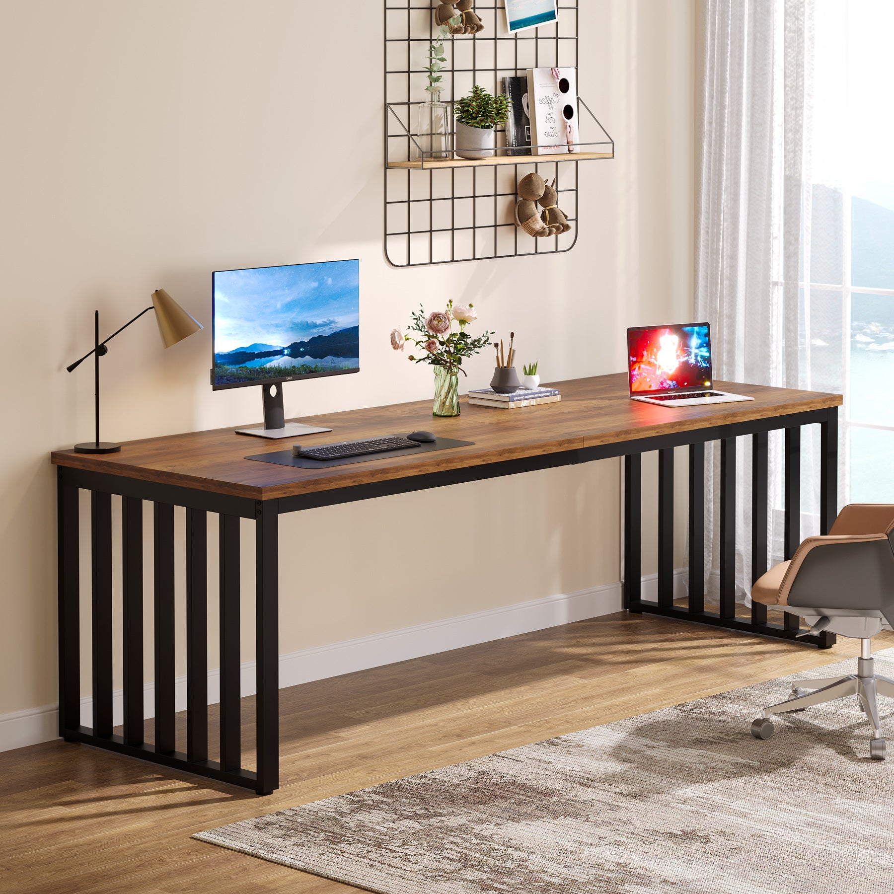 78.74" Two-Person Desk, Double Computer Desk with Metal Frame for Home Office