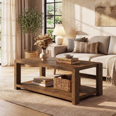 47" Farmhouse Solid Wood Coffee Table, Rectangular Cocktail Table with 2-Tier Open Shelf 3