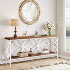 70.9" Sofa Table, 2-Tier Industrial Console Table Behind Couch