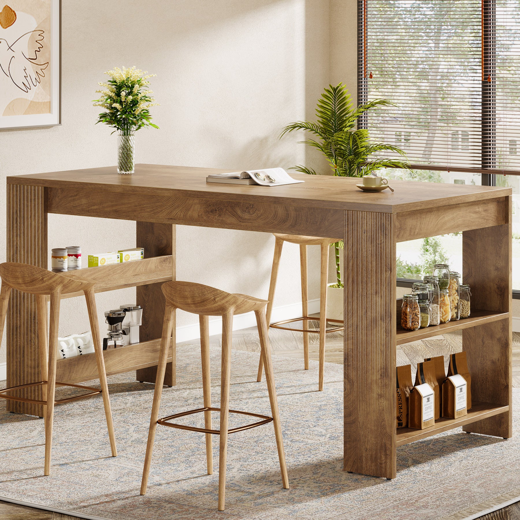 63" Kitchen Island, Large Home Bar Table with Double-Sided Storage Shelves - Thumbnail 5