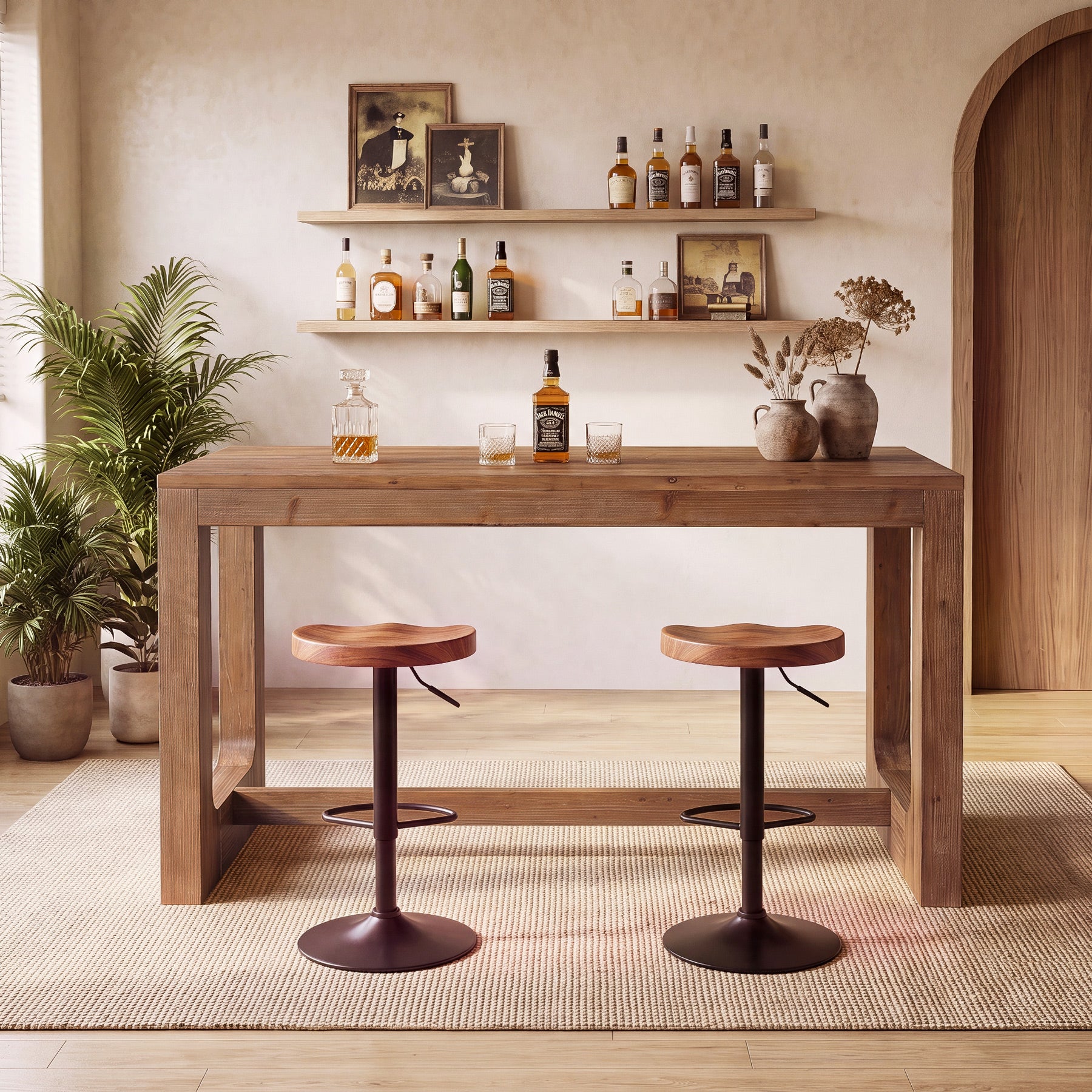 63" Solid Wood Home Bar Table, Counter Height Table with Spacious Tabletop