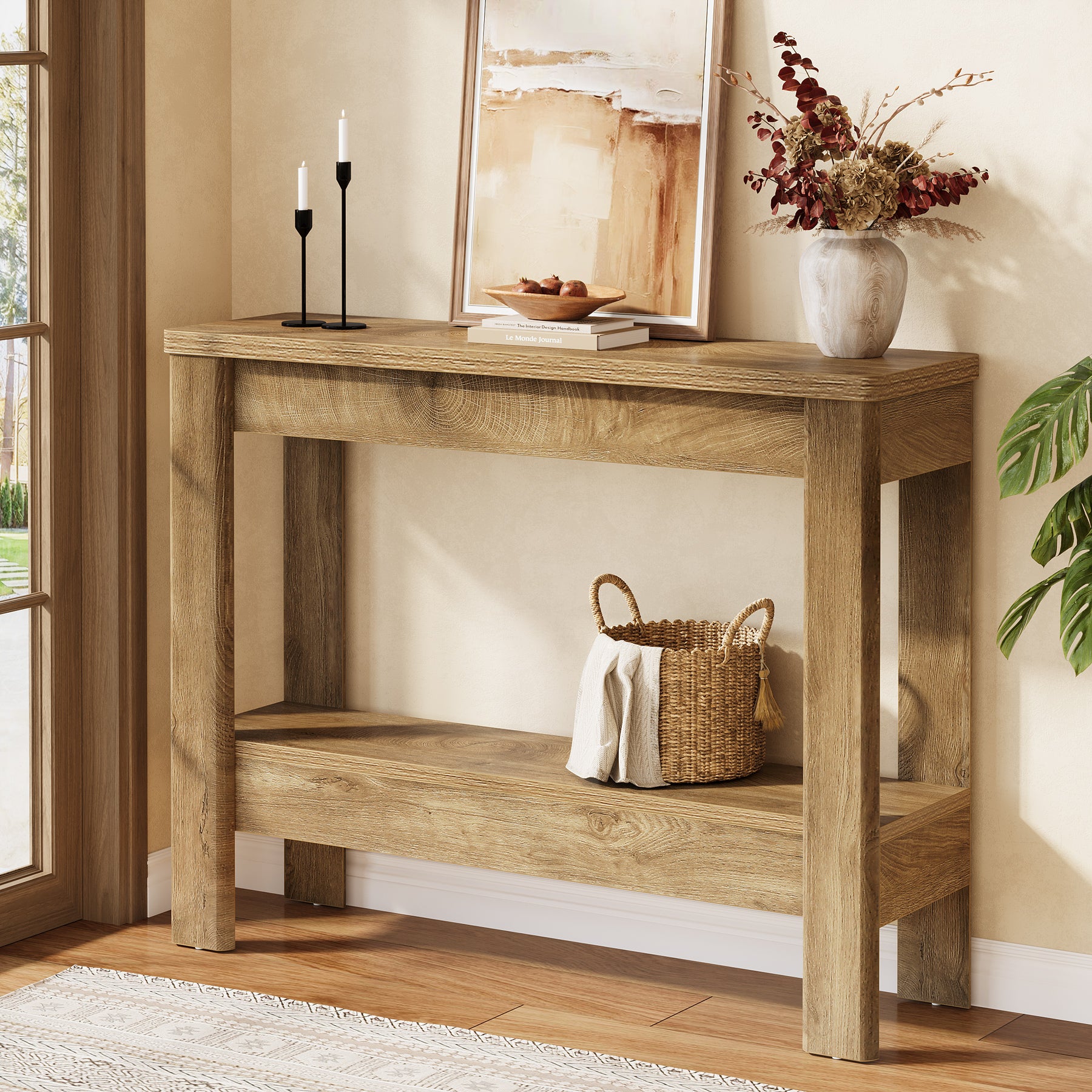 41.34"Console Table, Farmhouse Sofa Table with Storage Shelf for Entryway