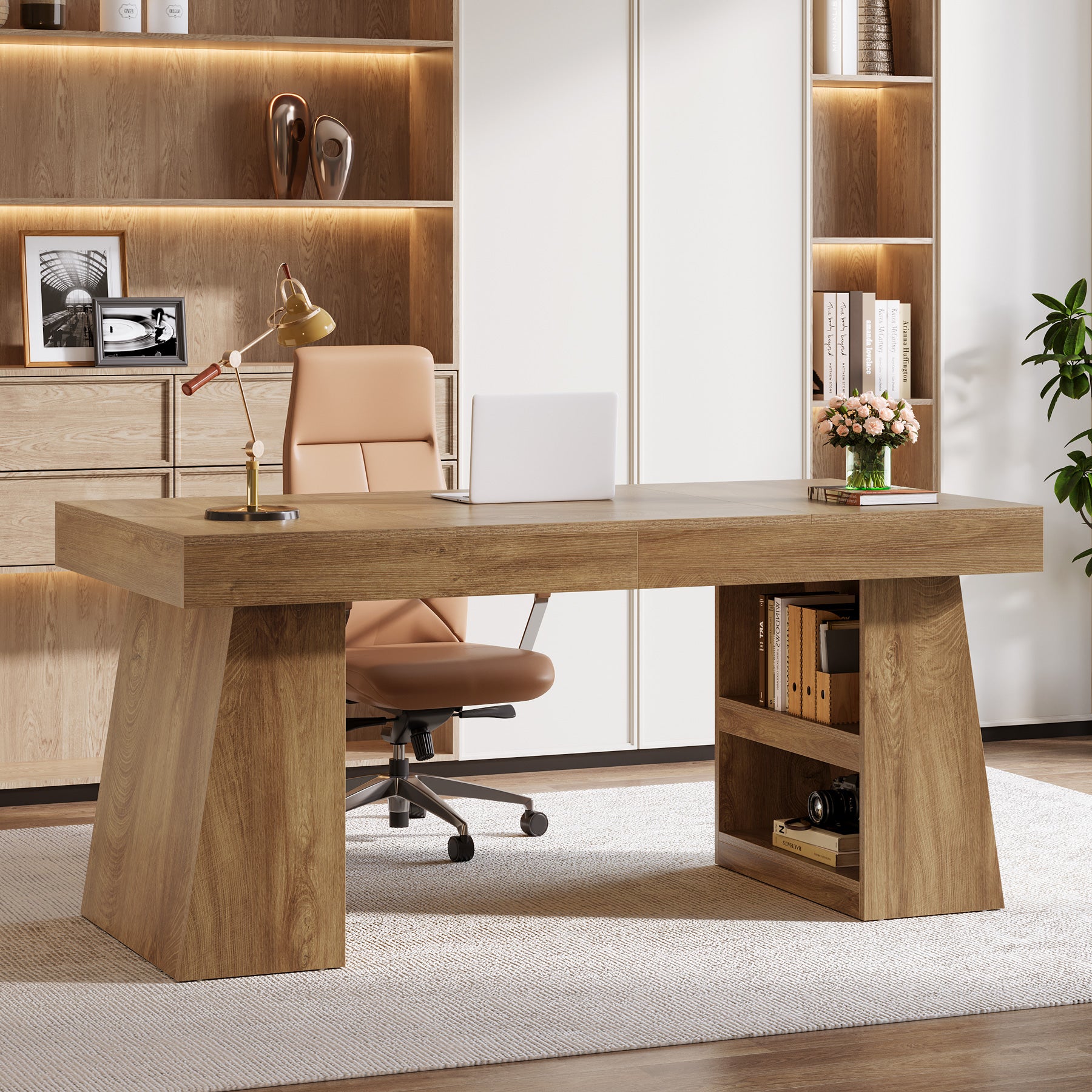 55" Executive Desk, Modern Computer Desk with Sturdy Base