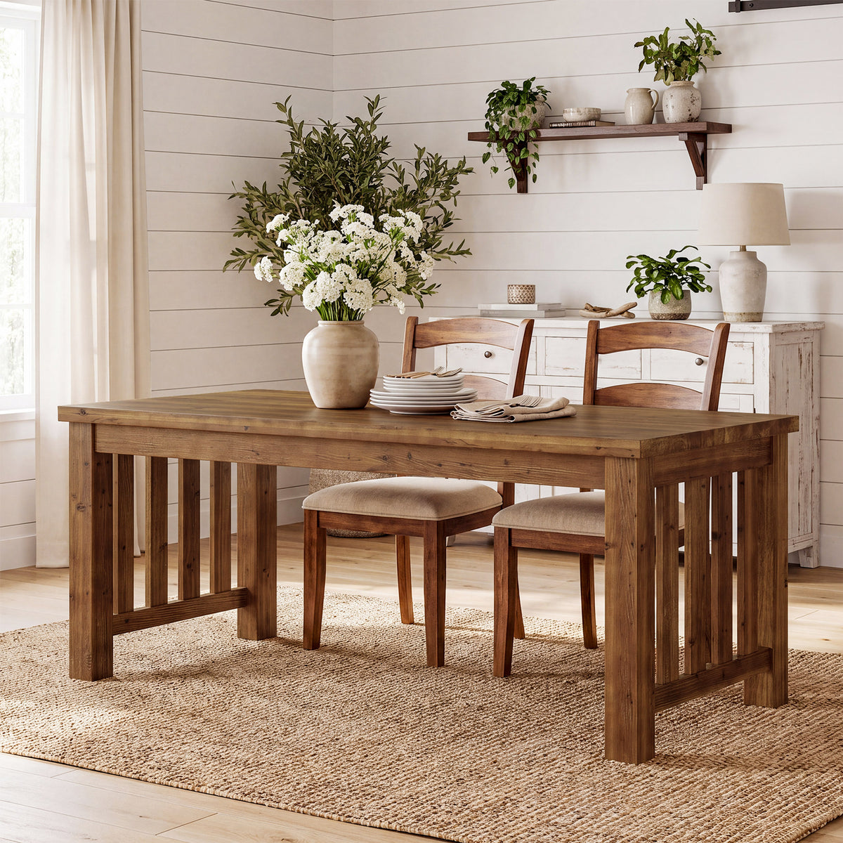 63" Farmhouse Solid Wood Dining Table for 4-6, Sturdy Legs, Kitchen Table