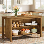 59" Kitchen Island, Farmhouse Stationary Island Table with Storage for Kitchen