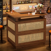 L-Shaped Home Bar Unit, Rattan Bar Table Liquor Cabinet with 4-Tier Storage Shelf 3