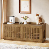 55" Litter Box Furniture, Cat Litter Box Enclosure with 2 Cabinets and Side Entrance 3