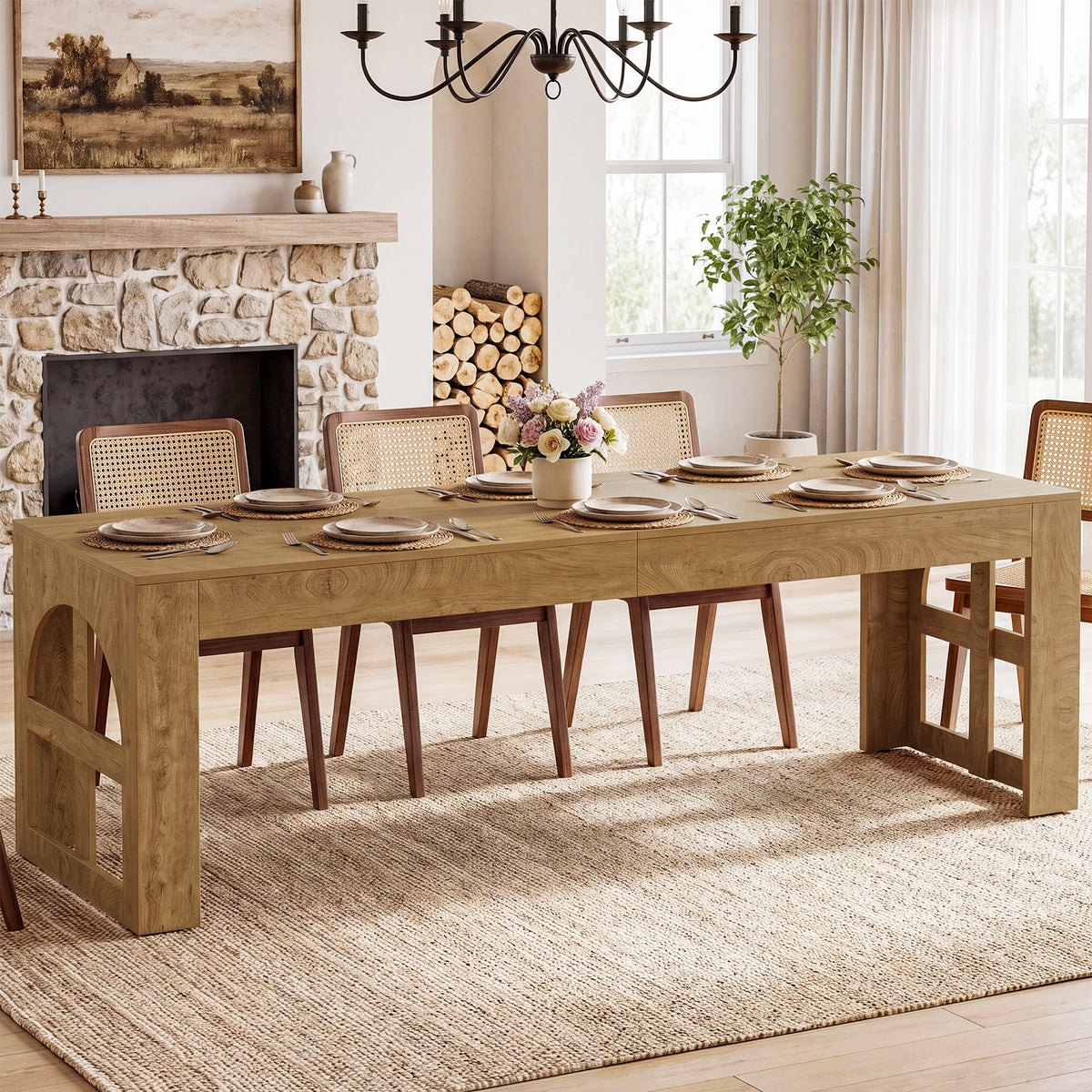 79" Farmhouse Dining Table for 6-8, Rectangular Kitchen Table for Dining Room