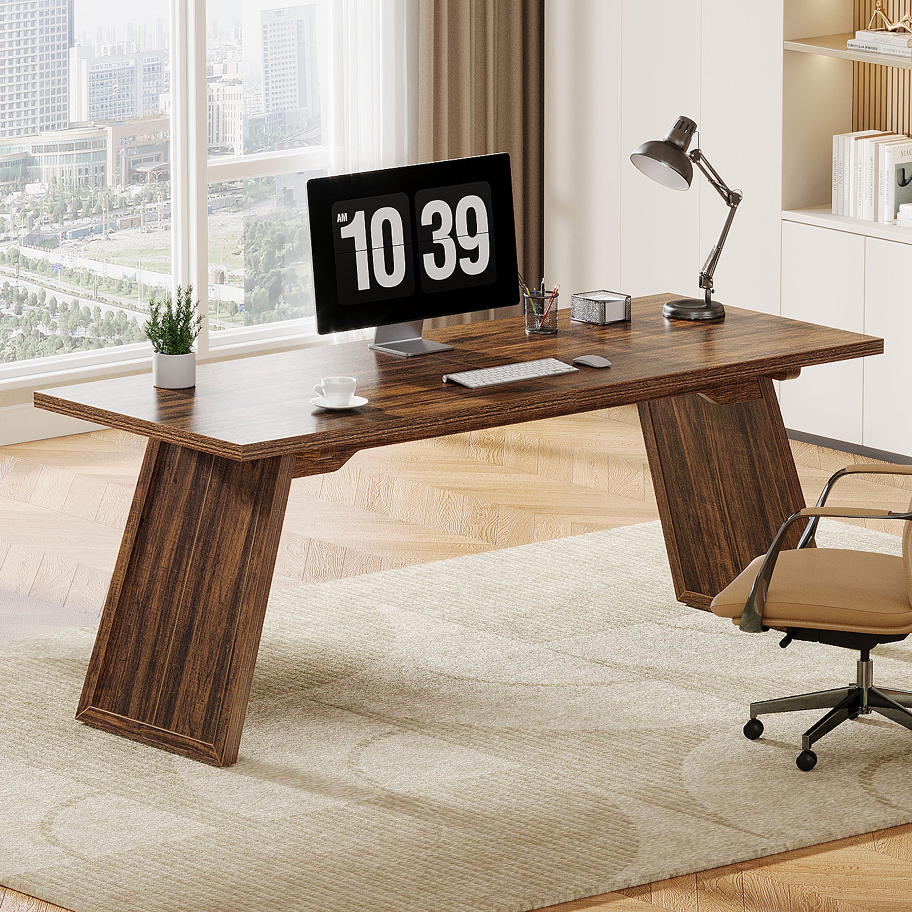 70.87" Executive Desk, Large Office Computer Desk with Slanted Legs