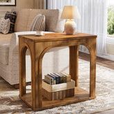 25" Farmhouse Side Table, 2-Tier Solid Wood End Table with Shelf 3