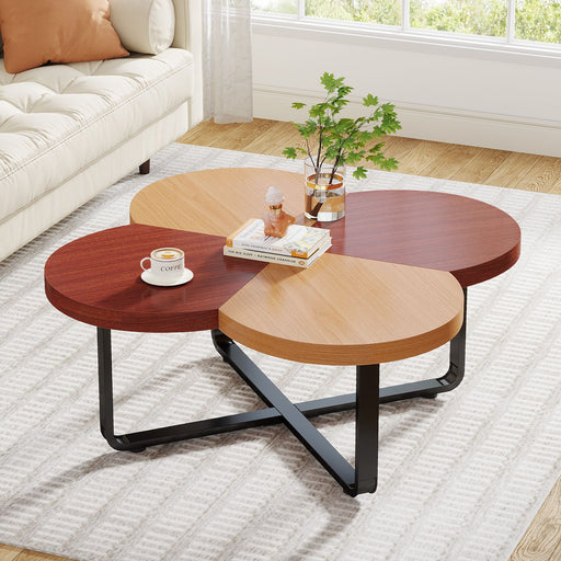 Double-Tone Coffee Table, 35" Lucky Clover Shaped Center Table Tribesigns