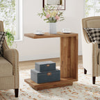 C-Shaped End Table, Wood Side Table Nightstand Bedside Table