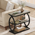 23.6" End Table, Narrow 3-Tier Side Table with Oval Metal Frame