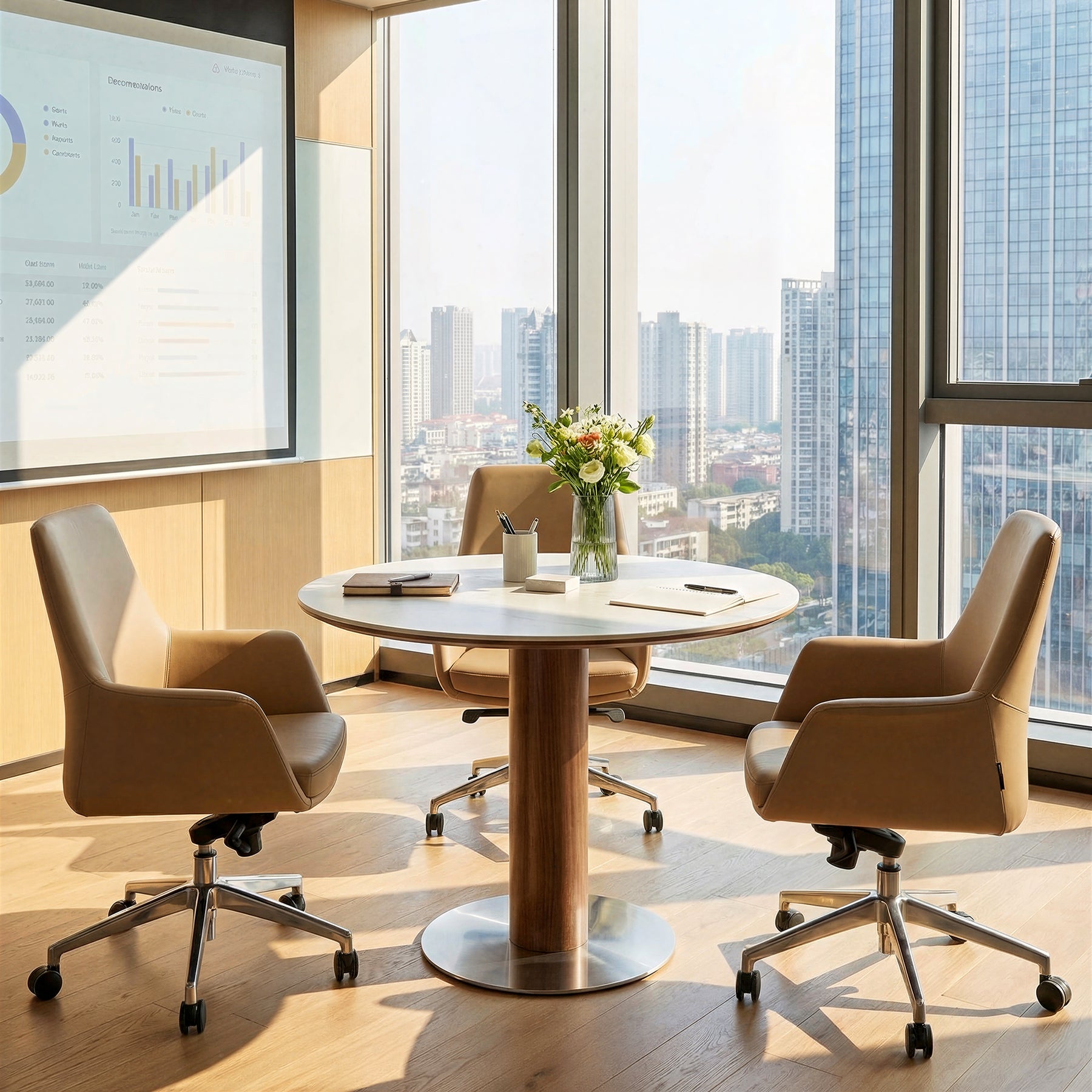 31.5" Round Conference Table, Small Wood Meeting Room Table for 2-4 People