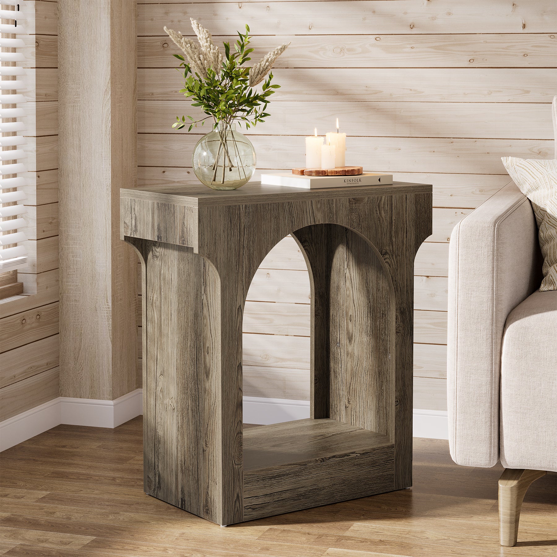 Wood End Table, 2-Tier Side Table with Storage Space