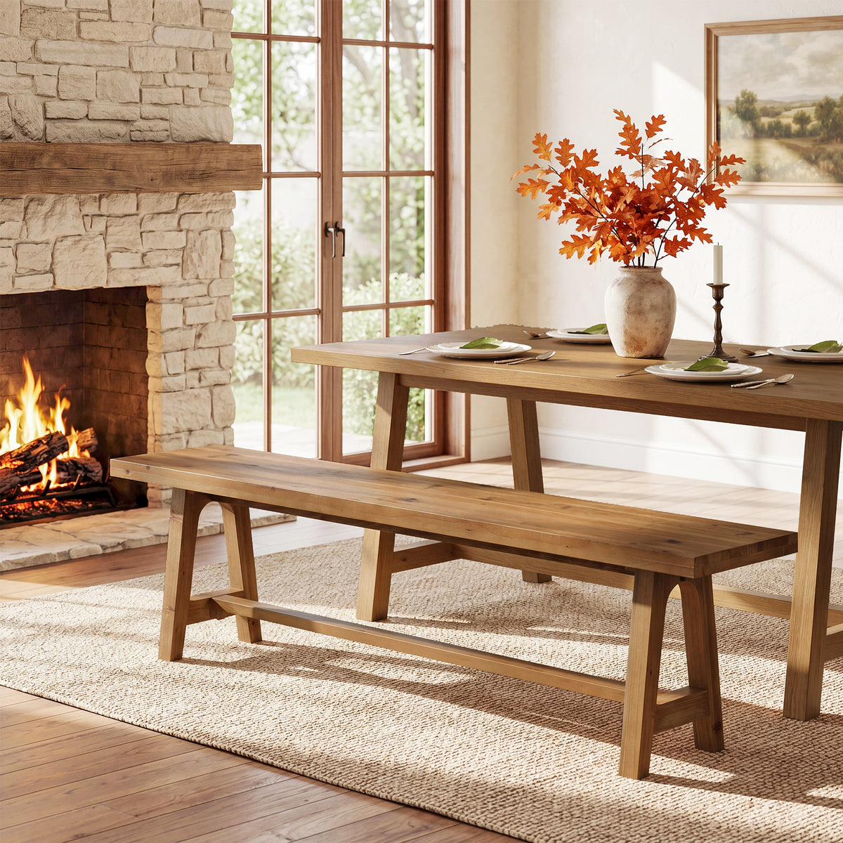 Tribesigns 63-Inch Solid Wood Dining Bench, Farmhouse Kitchen Bench -Tribesigns