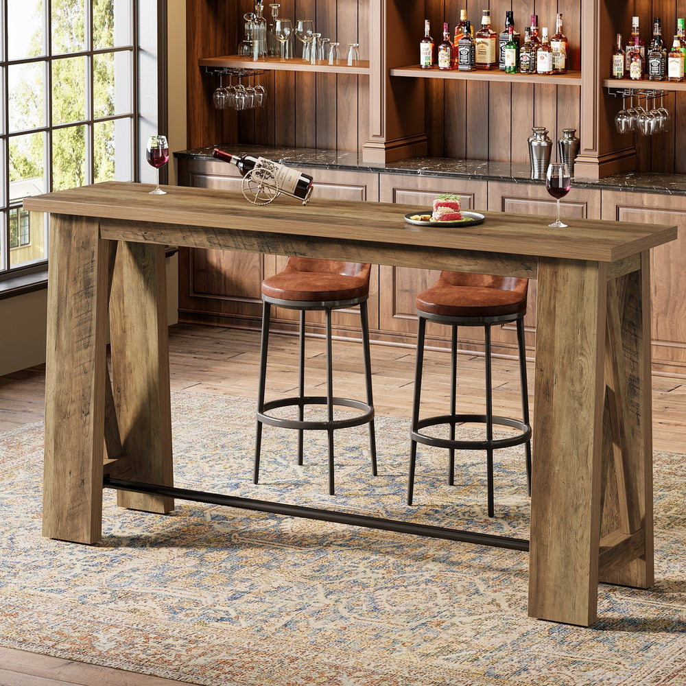 63" Bar Table, Rectangular Counter Height Pub Table with X-Frame Legs ...