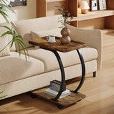 C-Shaped End Table, Industrial 2-Tier Side Table with Wheels 3