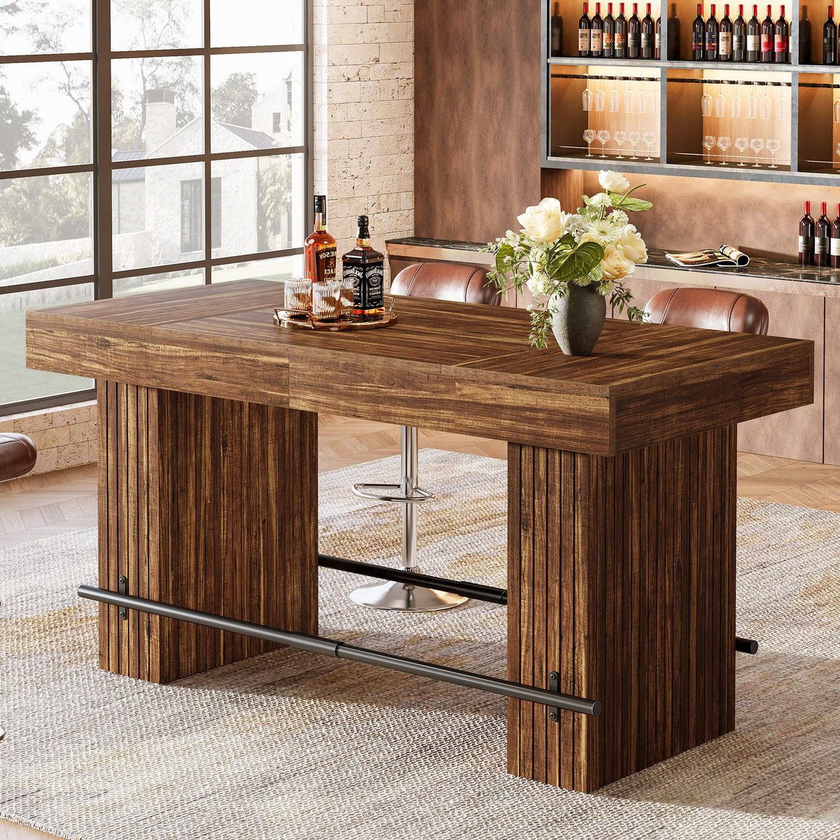 62.2" Bar Table, Industrial Counter Height Pub Dining Table