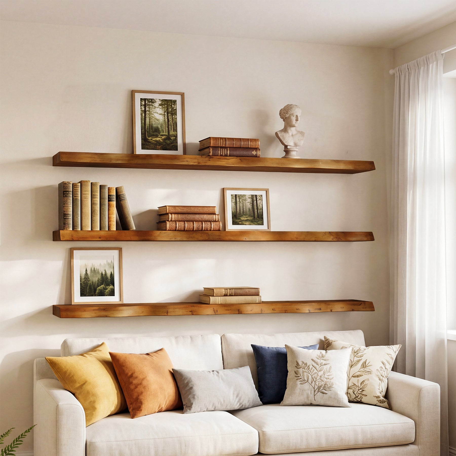 47.2" Floating Shelves for Wall Set of 3, Solid Wood Live Edge Wall Shelves