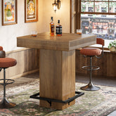 Square Bar Table, Industrial Bistro Pub Table with Metal Footrest 3