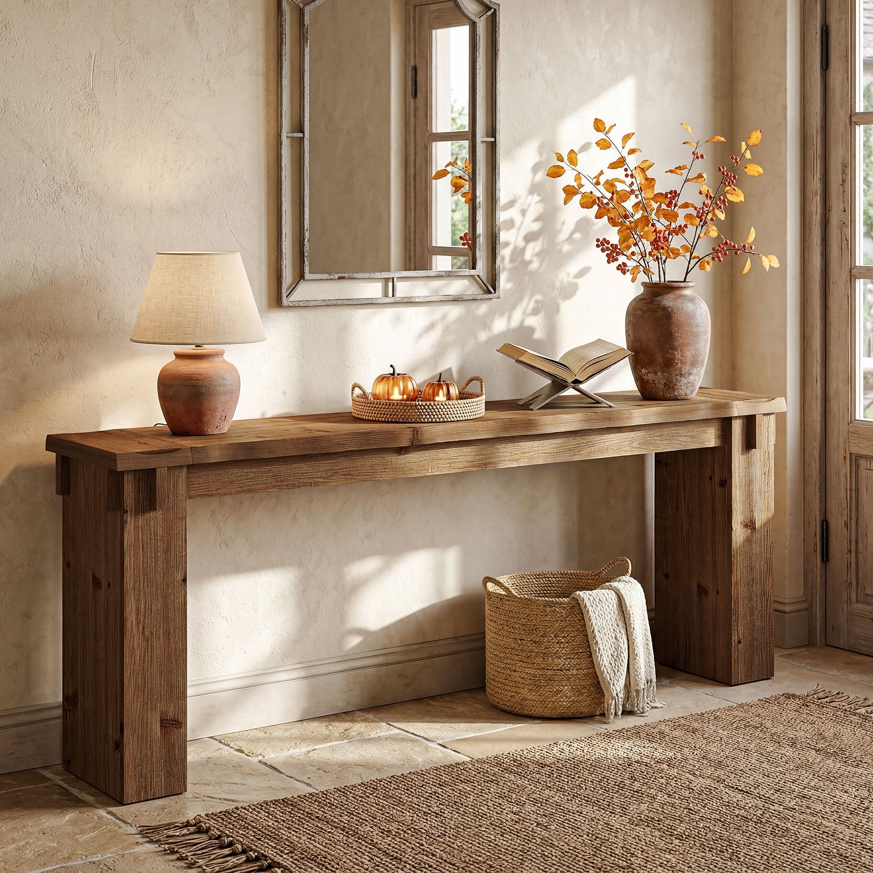 78.7" Extra Long Console Table, Farmhouse Solid Wood Sofa Table for Entryway