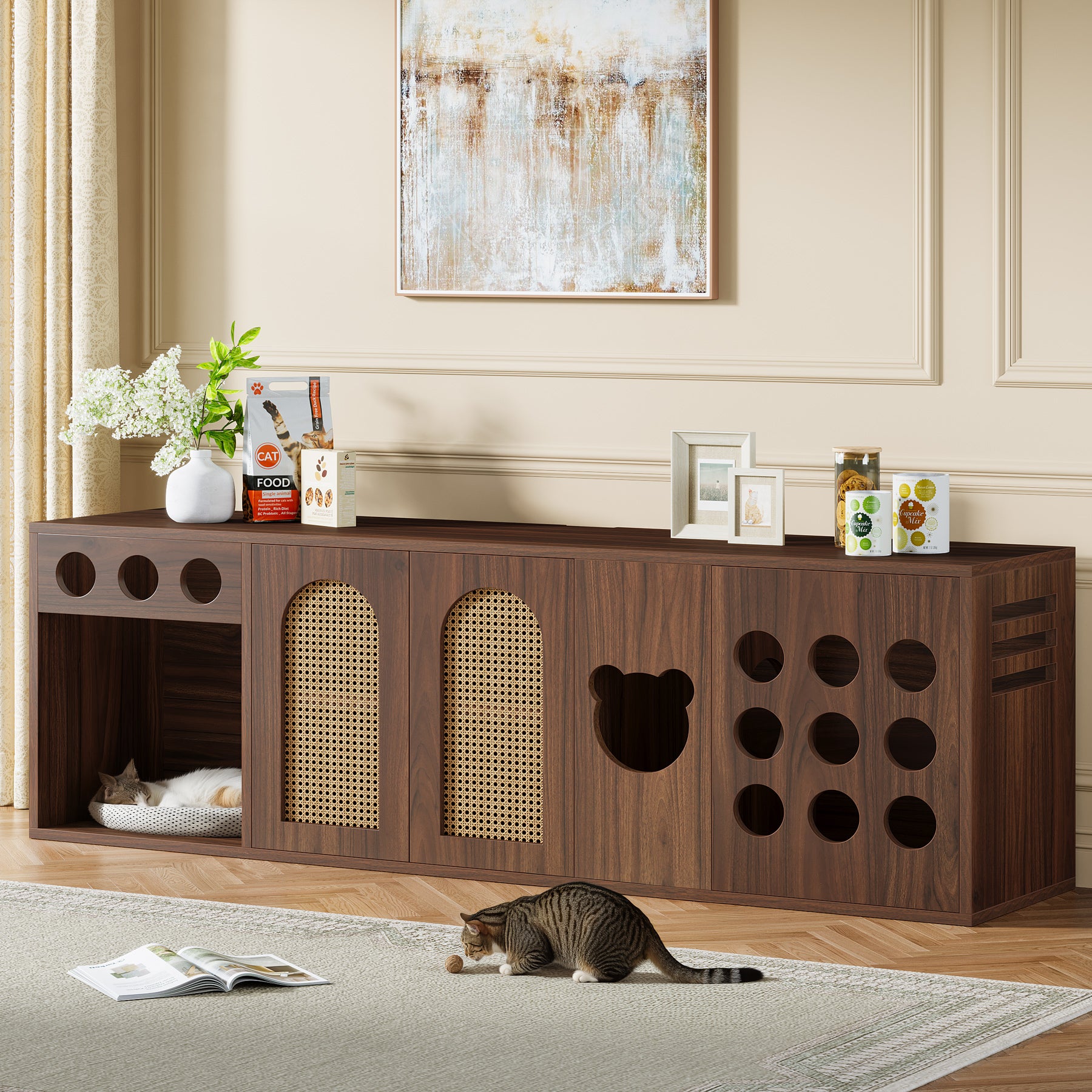 70.9" Cat Litter Box Enclosure, Extra Large Hidden Litter Box Cabinet Cat House
