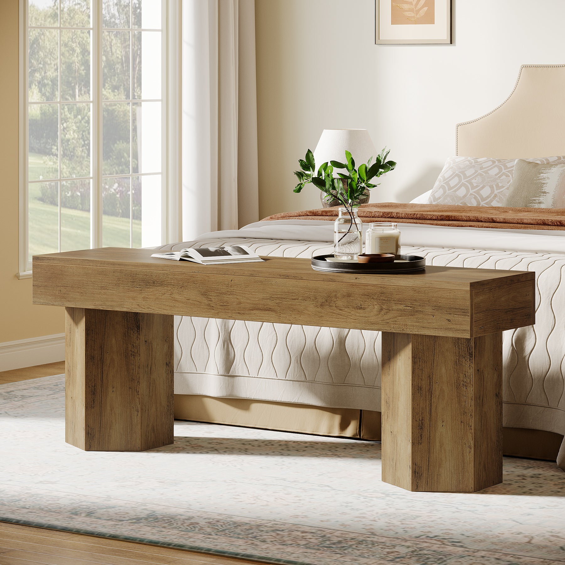 Wooden Dining Seat, 41" End of Bed Bench for Indoor Space