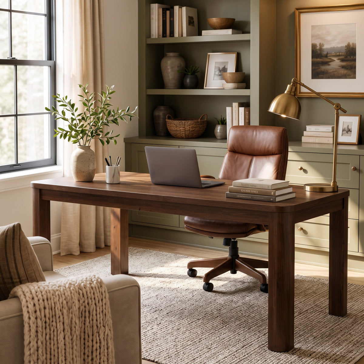 63" Solid Wood Computer Desk, Rectangular Home Office Desk
