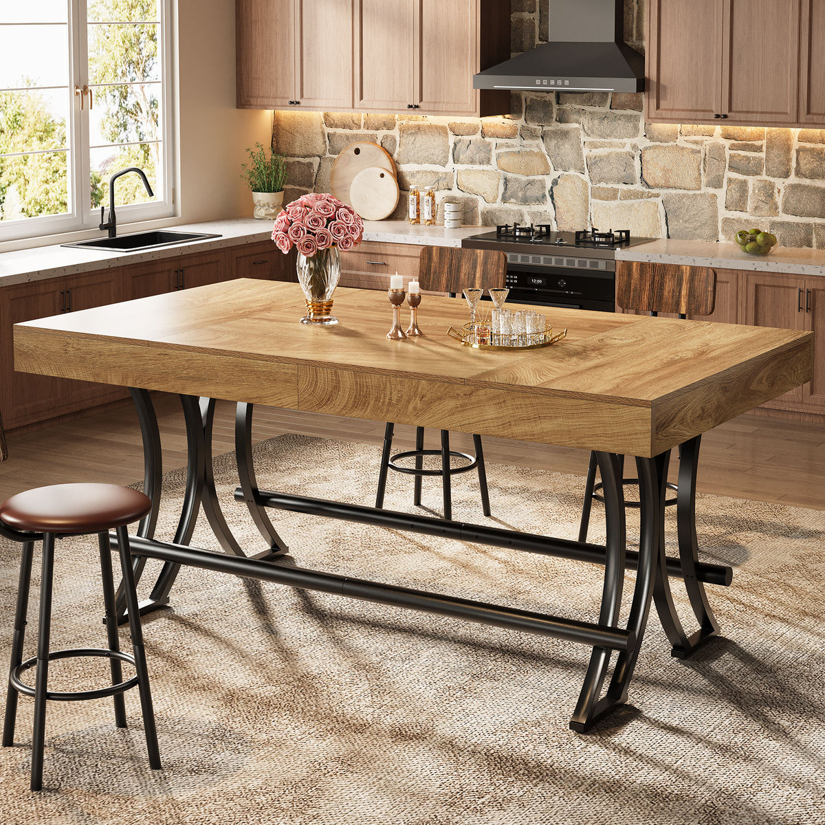 Industrial Dining Wood And Metal Counter Height Table Costway 5-Piece  Square Walnut Industrial Wood Top, image size:1200x1200