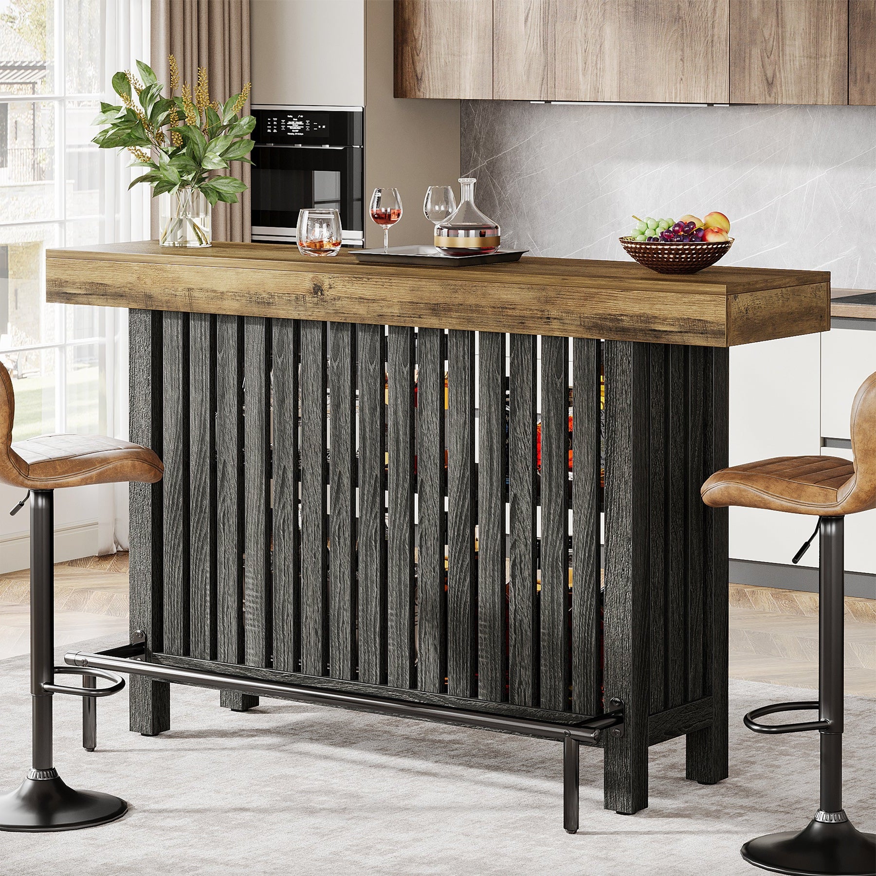 63" Bar Table, 2-Tier Home Bar Unit Height Pub Table Kitchen Island