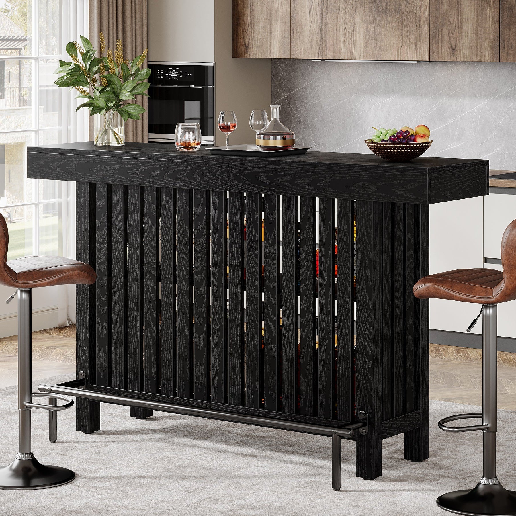 63" Bar Table, 2-Tier Home Bar Unit Height Pub Table Kitchen Island