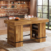 63" Bar Table, Counter Height Pub Table Home Bar Units with Storage 3
