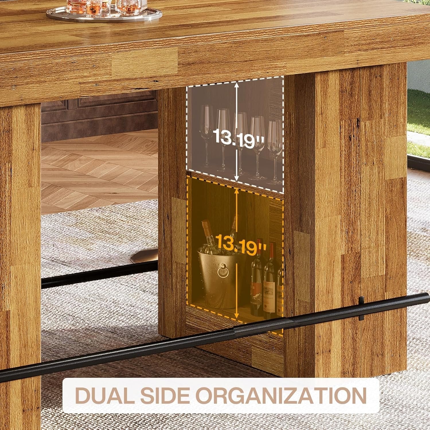 63" Bar Table, Counter Height Pub Table Home Bar Units with Storage