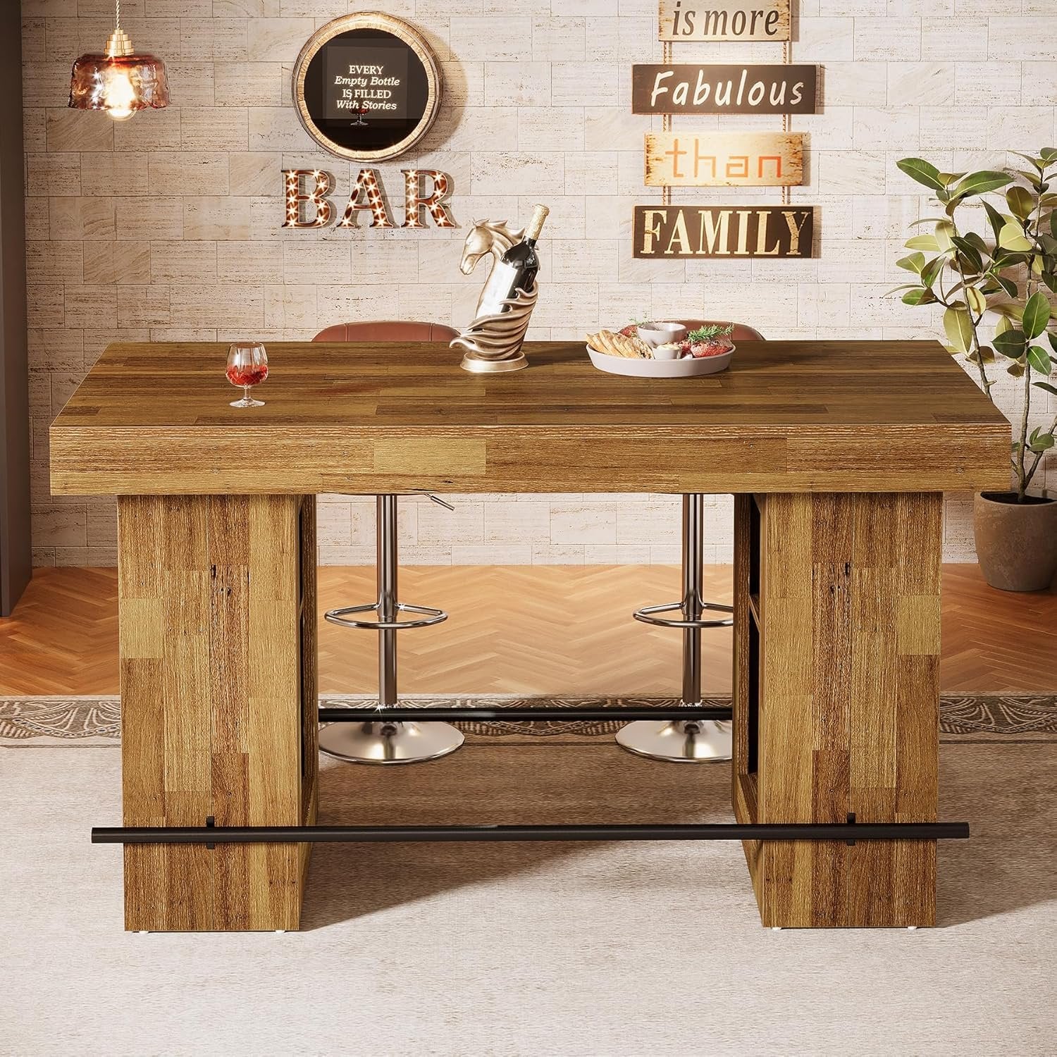 63" Bar Table, Counter Height Pub Table Home Bar Units with Storage