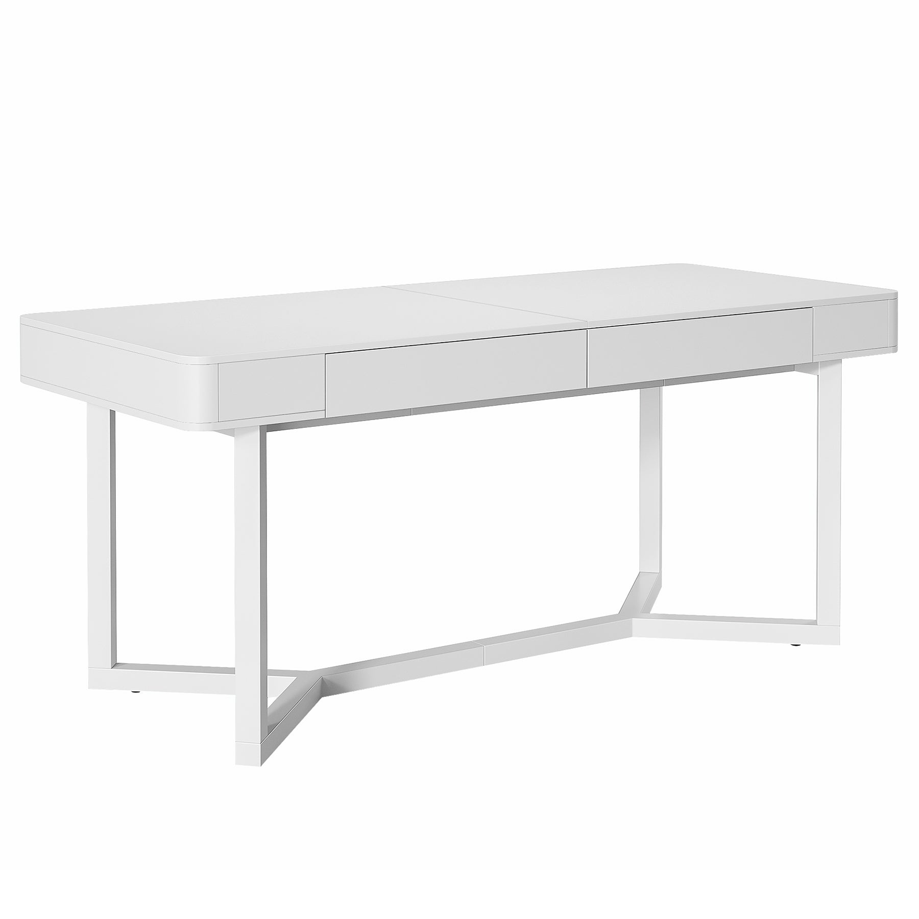 63" Computer Desk with 2 Drawers, Modern Executive Desk Home Office Desk with Metal Base