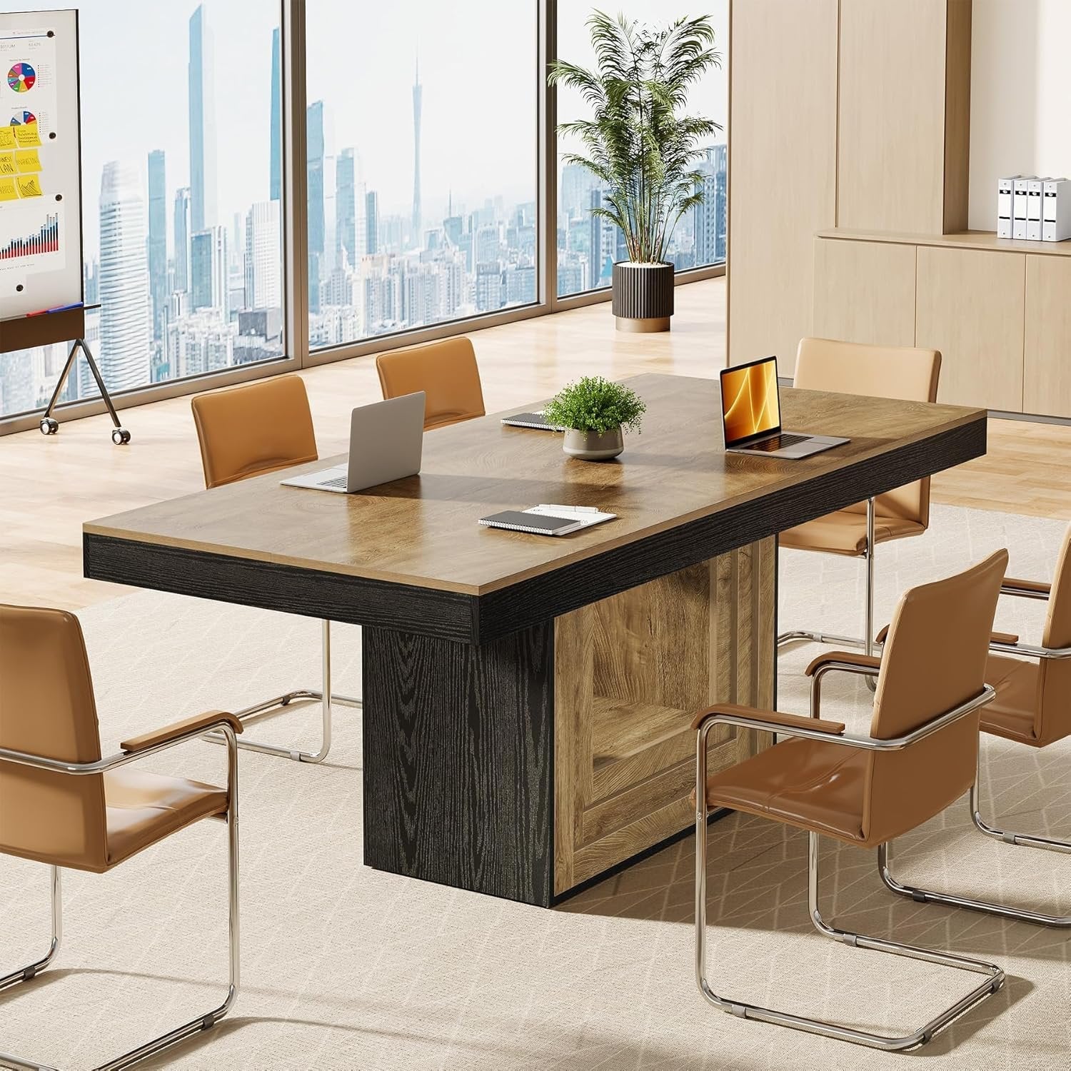 63" Conference Table, Modern Rectangular Meeting Table for 4-6 People
