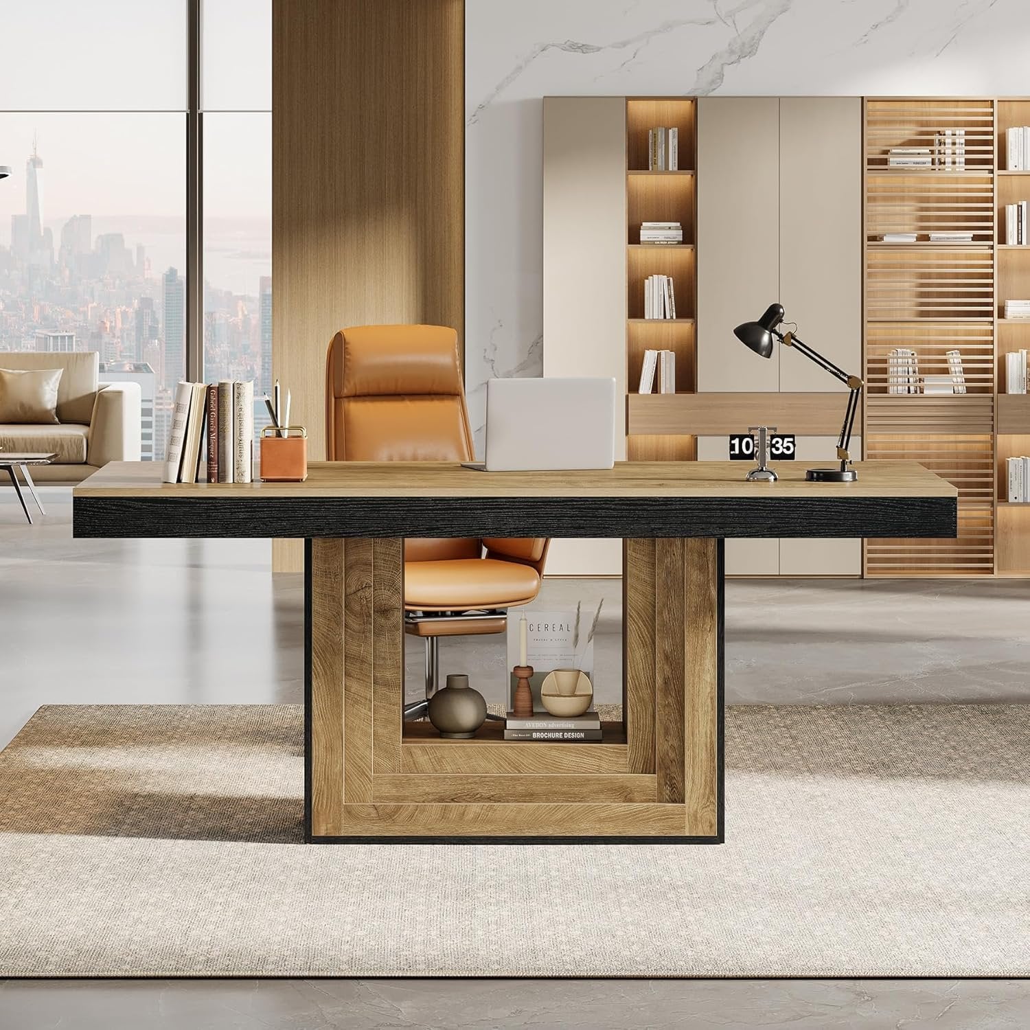 63" Conference Table, Modern Rectangular Meeting Table for 4-6 People