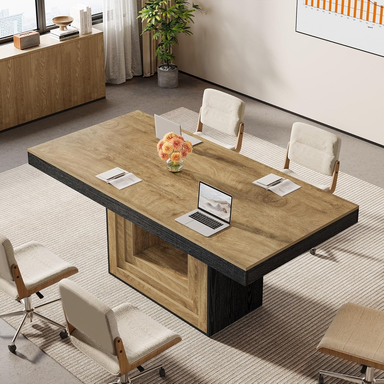 63" Conference Table, Modern Rectangular Meeting Table for 4-6 People